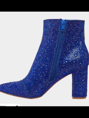 Betsey Johnson Royal Blue Crystal Zip Ankle Booties